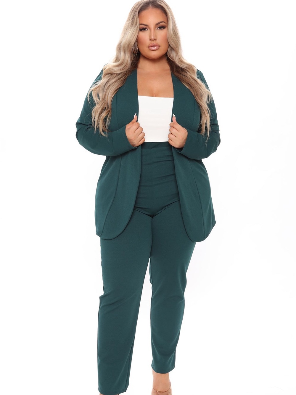 Fashion Nova Dark Teal Tailored Blazer & High-Waist Pants Set